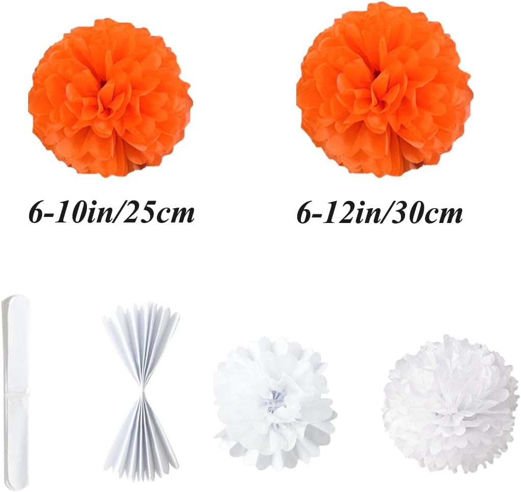 12pcs 10in 12in Orange Paper Pom Poms Tissue Paper Flower Hanging Paper Flower Balls Wedding Party Flower Decorations DIY Art Craft Blooms for Birthday Baby Shower Nursery Decor