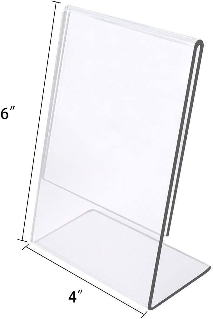 NIUBEE 6Pack Slant Back Acrylic Sign Holder 4x6 inches, Clear Vertical Picture Frames, Desktop Flyer Holder Document Holder Paper Display Stand