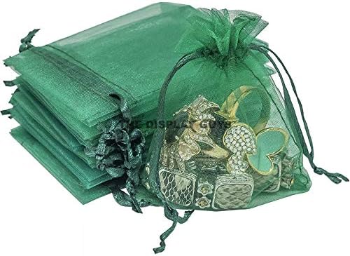 TheDisplayGuys 48-Pack 2" x 2-3/4" Dark Green Sheer Organza Gift Bags with Drawstring, Jewelry Candy Treat Wedding Party Favors Mesh Pouch