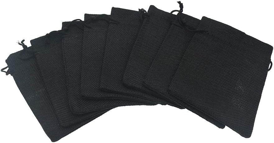 20Pcs Black Burlap Gift Bags With Drawstring 2.7x3.5 Inch, Linen Halloween Candy Jewelry Jute Sack for Wedding Party Favor