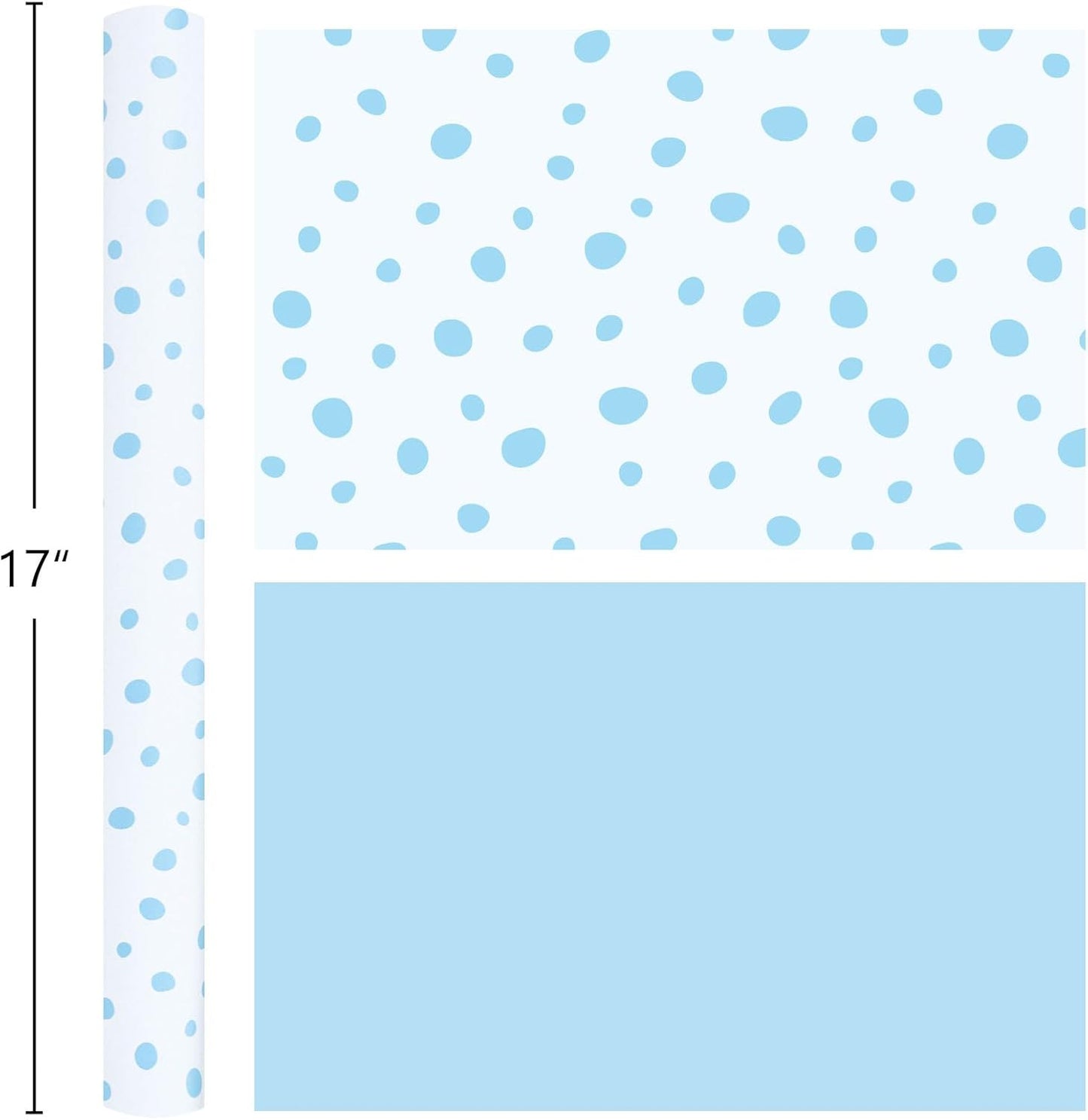 Burymento Blue Lrregular Wave Point Wrapping Paper, Reversible Gold Gift Wrap for Birthday, Valentines, Mothers day, Graduation, Wedding, Fathers day, Baby Shower, Christmas (17in x 16.4ft)