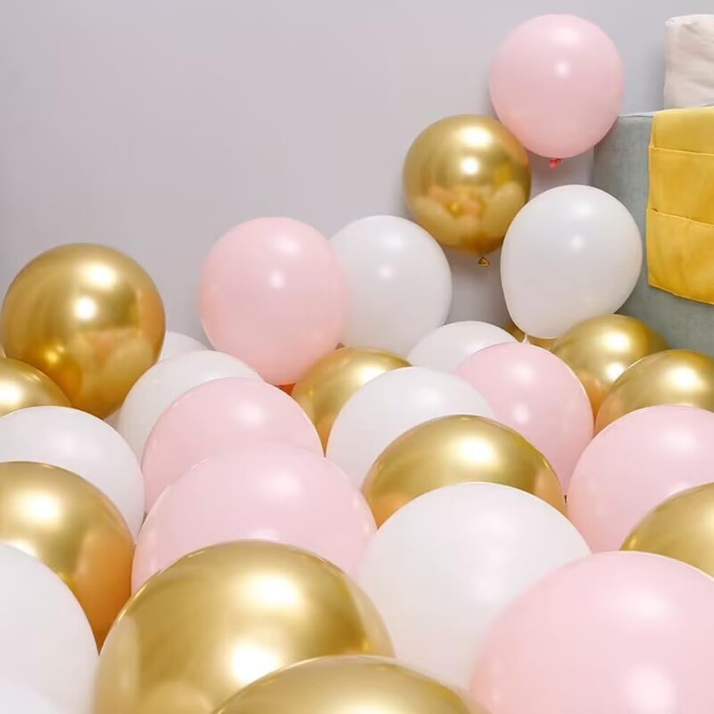 300 Pcs Pink Gold White Balloons 5 Inch Pink White and Metallic Gold Assorted Colors Latex Small Balloon for Valentine's Day Baby Shower Birthday Bridal Shower Wedding Party Decorations