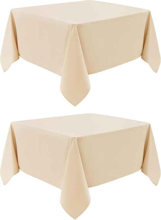 2 Pack Square Table Cloth 60X60 Inch Beige Washable Fabric Tablecloth Polyester Solid Dining Table Cover for Birthday Party Dinner Holiday Outdoor Indoor