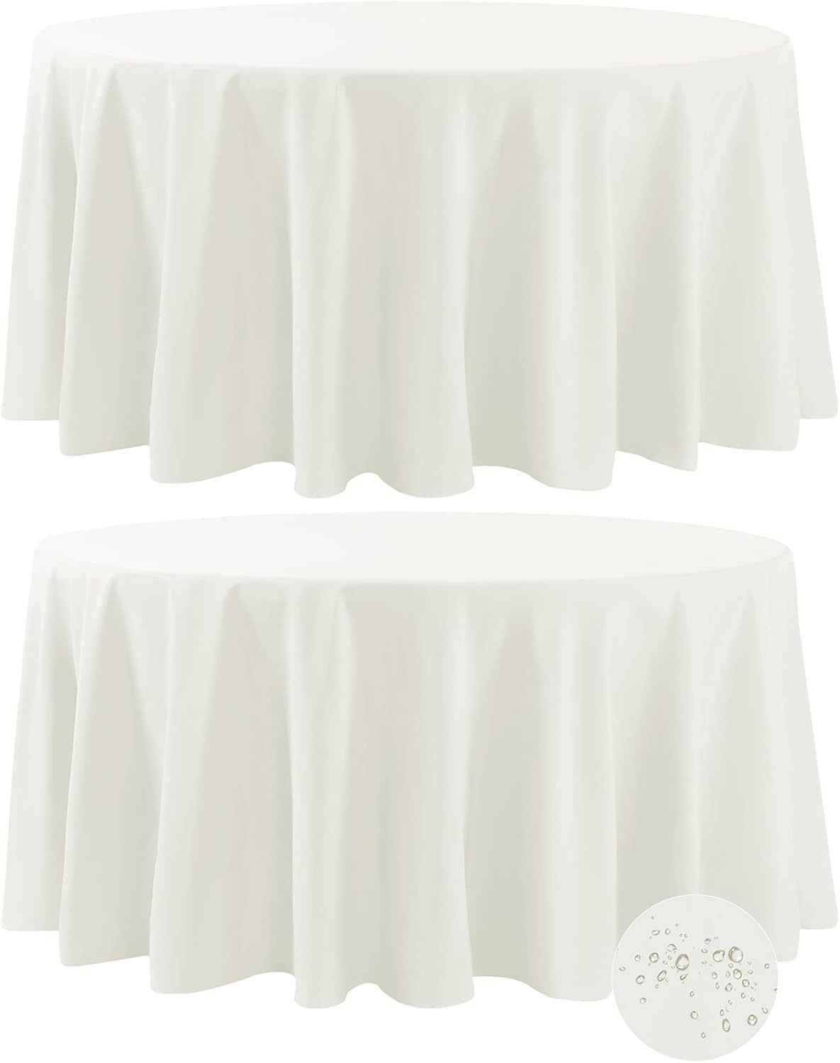 Fokitut 2 Pack Waterproof Round Tablecloth, 108 Inch, Stain Resistant and Wrinkle Polyester Table Cloth, Fabric Table Cover for Kitchen Dining, Wedding, Party, Holiday Dinner-Ivory