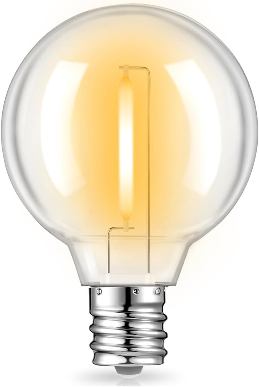 50 Pack G40 LED Replacement Bulbs for Outdoor String Lights, Dimmable, Warm White, E12 Screw Base, Waterproof LED Globe Bulbs Light for Indoor Outdoor Patio Cafe Decor