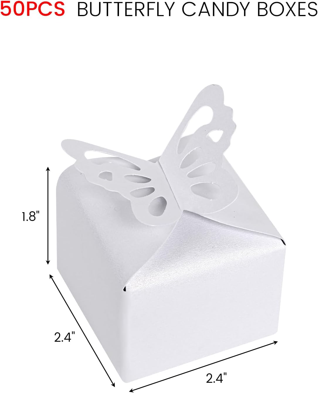 VGOODALL 50PCS Party Favor Boxes, 2.4" x 2.4" x 1.8" 3D Butterfly Candy Boxes White Baby Shower Favors for Wedding Birthday Party Gift