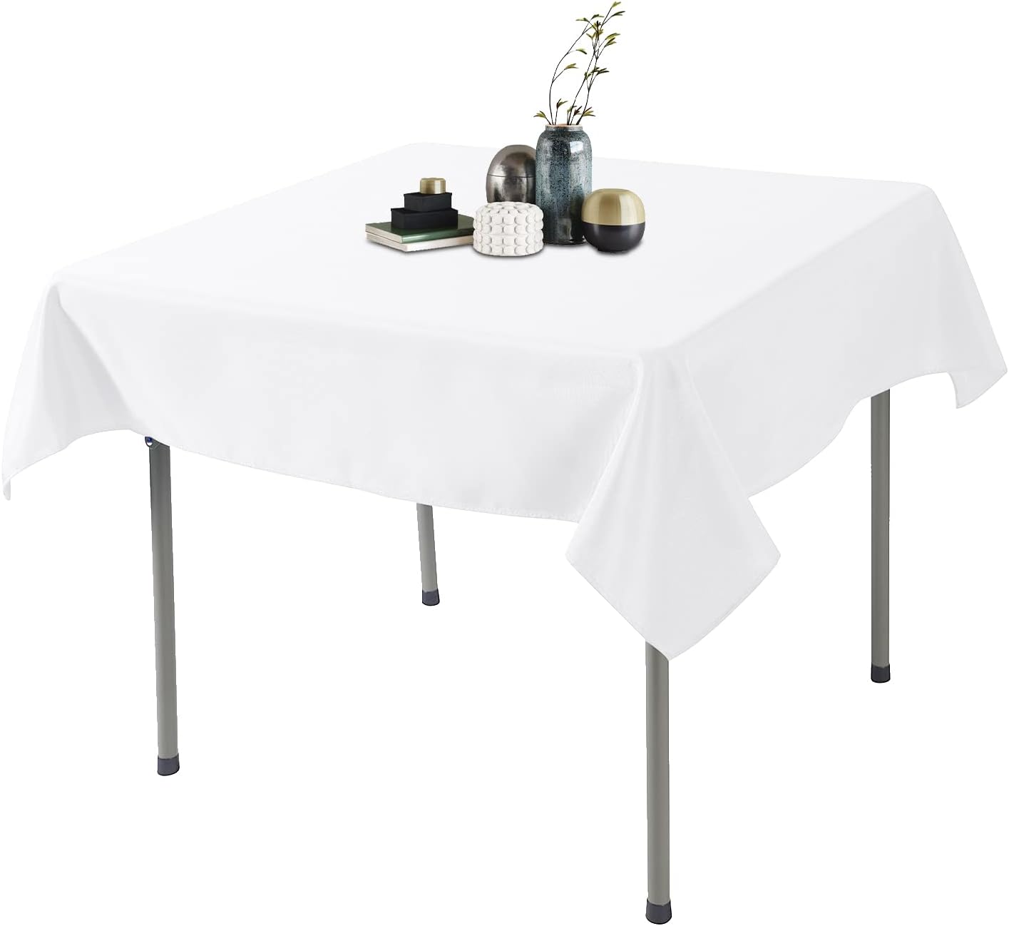 Ascoza 2pack 70x70 Inch White Square in Polyester Fabric Tablecloth for Wedding,Banquet,Restaurant and Parties