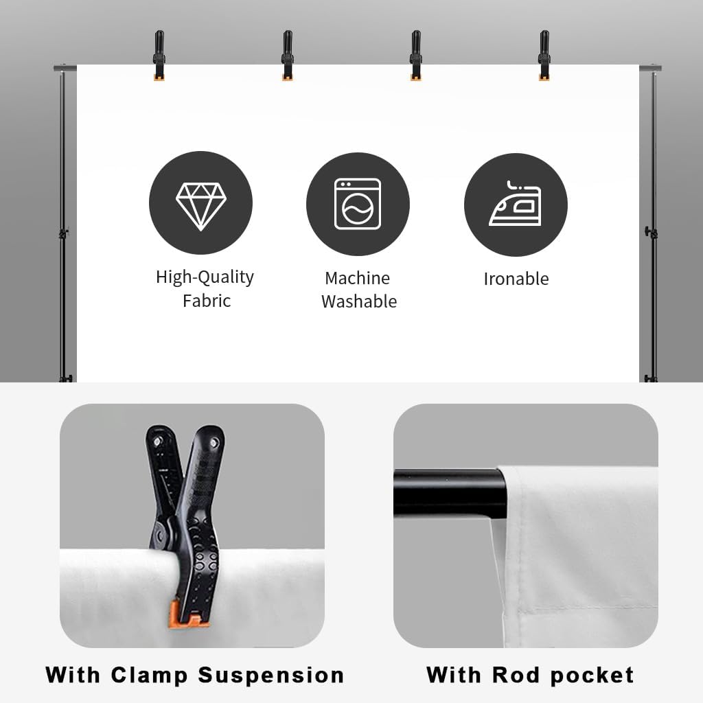 10x12ft White Backdrop for Photography, Polyester White Screen with 4 Clamps for Multiple Occasions