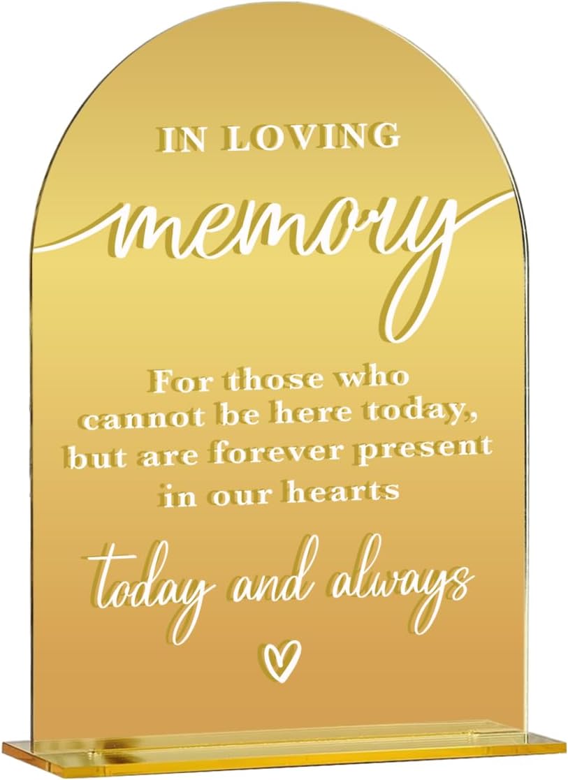 Acrylic Wedding Sign, Bridal Shower Decorations, In Loving Memory Sign for Ceremony, Modern Font Table Signs, Gold Mirror Arched Acrylic Tabletop Signs for Wedding Reception and Event Party