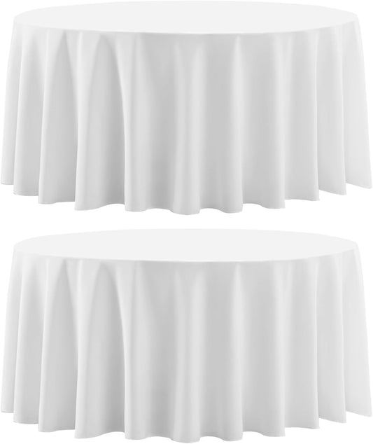 Round Tablecloth 120 Inch 2 Pack White Tablecloths Washable Decorative Linen Polyester Table Clothes Cover for Dining Table Banquets Buffet Parties and Wedding