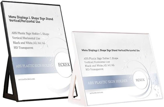 ABS Plastic Sign Holder，Menu Displays L Shape Sign Stand Vertical/Horizontal Use (White A4 210×297mm/8.27×11.69inches)