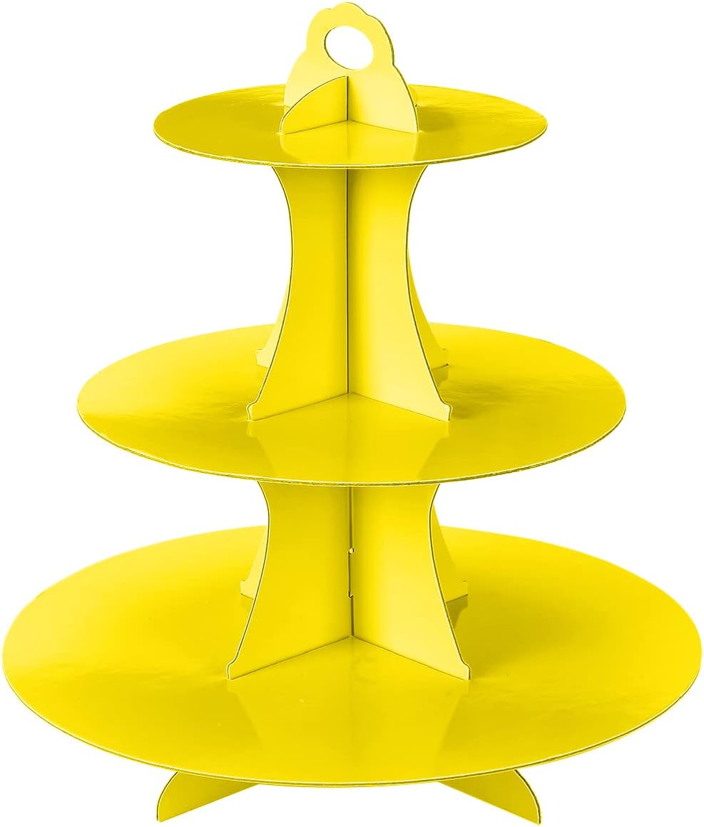 3-Tier Cupcake Stand, Cake Stand holder, Tiered DIY Cupcake Stand Tower for Dessert Table Displays, Birthday Theme Party Favors Decoration, Floral Tea Party, 12" W x 12.8" H, Yellow
