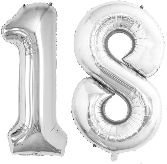 GOER Number 18 Balloons for 18th Birthday Sweet 18 Party Decorations,42 Inch Jumbo Foil Helium 81 Balloons for 81st Birthday Party Decoration (Silver)