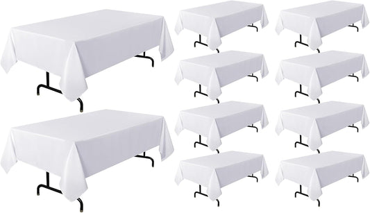sancua 10 Pack White Tablecloth 60 x 120 Inch, Rectangle Table Cloth for 8 Feet Tables - Stain and Wrinkle Resistant Washable Polyester Table Cover for Dining Tables, Buffet Parties and Camping
