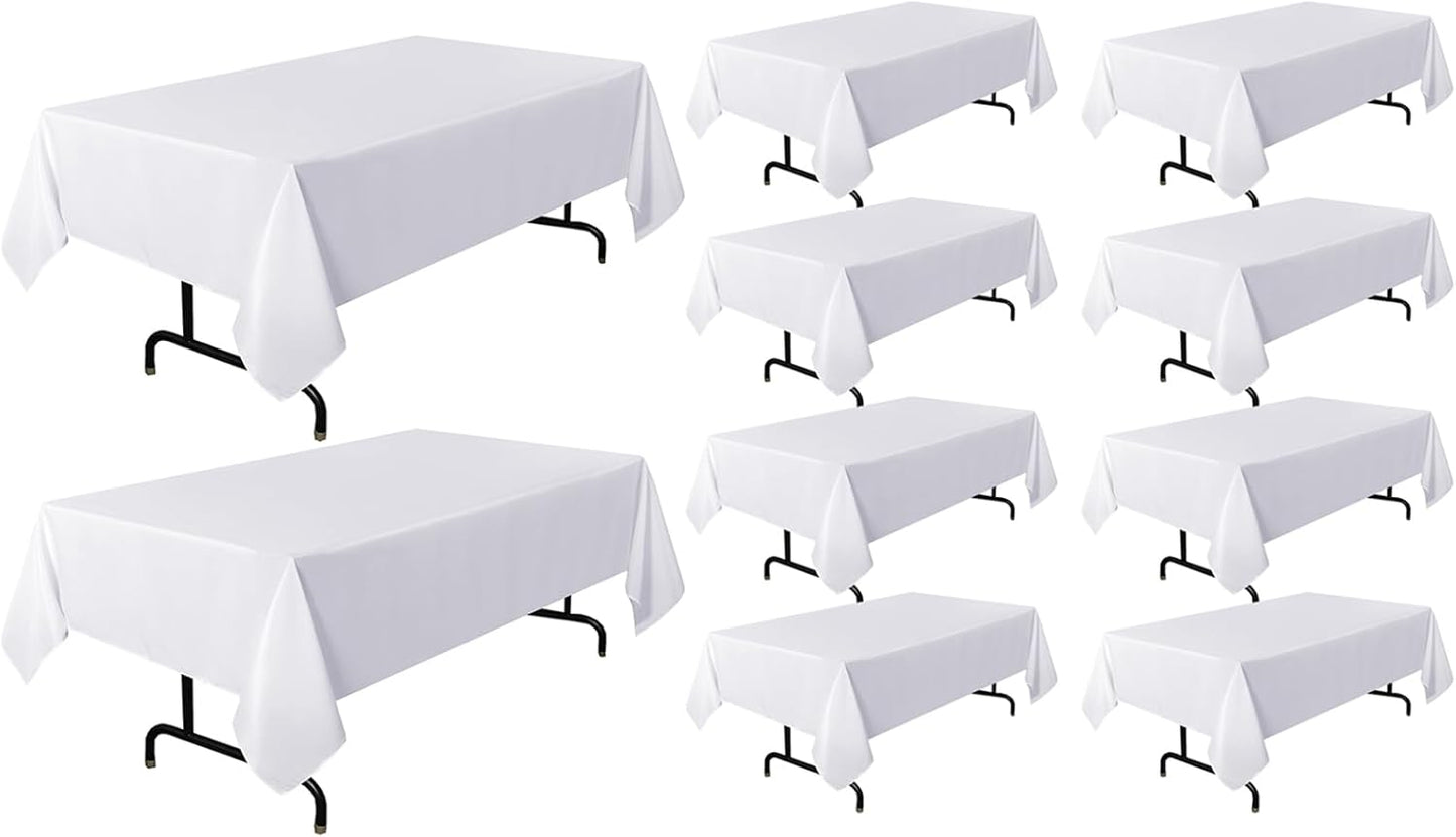 sancua 10 Pack White Tablecloth 60 x 102 Inch, Rectangle Table Cloth for 6 Feet Tables - Stain and Wrinkle Resistant Washable Polyester Table Cover for Dining Tables, Buffet Parties and Camping