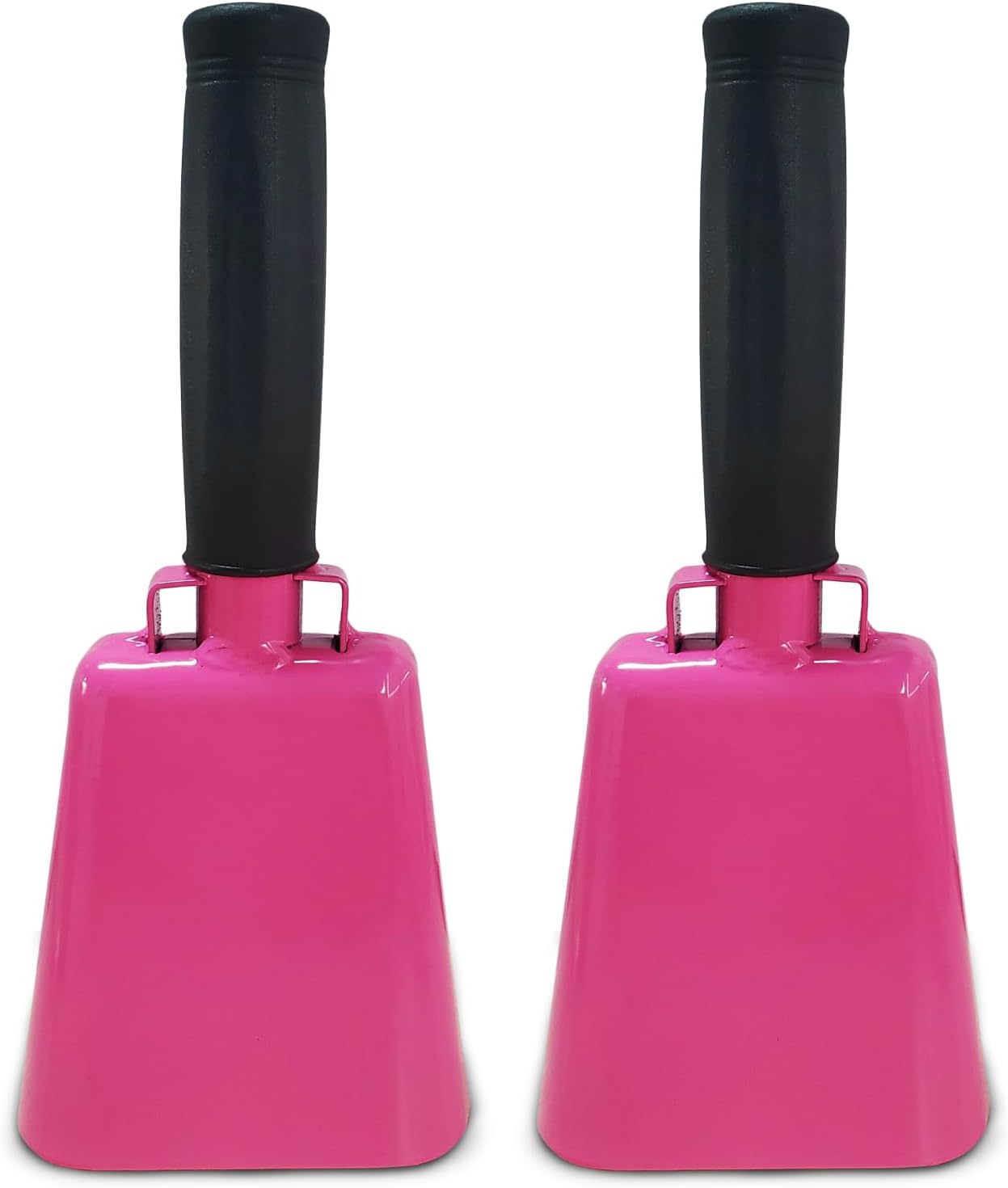 Deke Home - 2 Pack 7 Inch Steel Cowbells with Handle, Loud Noise Makers for Football, Sports, Parties, Competitions, School Spirit & Safety, Large Hand Bell for Cheering & Percussion Instrument