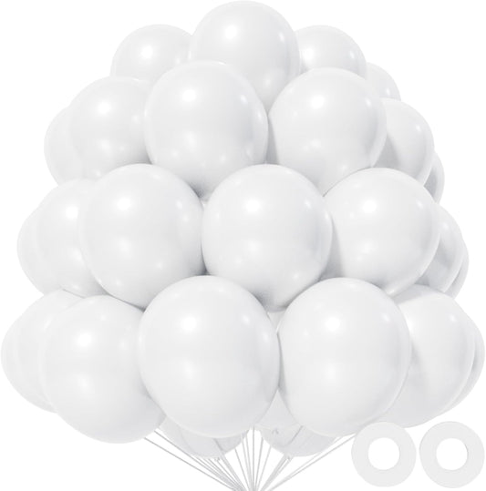 KAWKALSH White Balloon 12 Inch, 110pcs Latex Party Balloons Helium Bright Color for Birthday Baby Shower Wedding Party Supplies Arch Garland Decoration