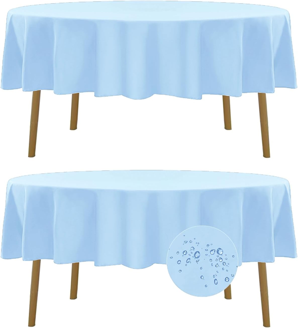 Fokitut 2 Pack Waterproof Round Tablecloth, 90 Inch, Stain Resistant and Wrinkle Polyester Table Cloth, Fabric Table Cover for Kitchen Dining, Wedding, Party, Holiday Dinner-Blue Mist