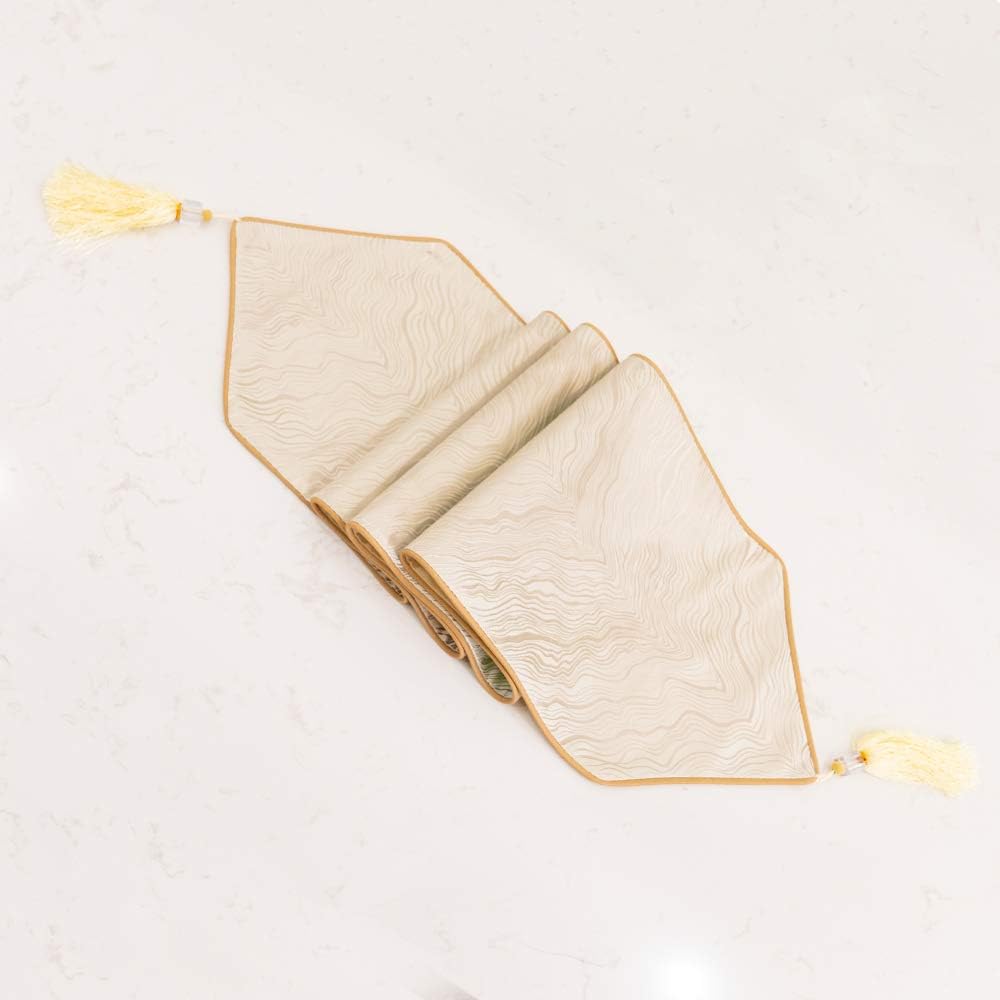 Avigers 12 x 108 Inch Decorative Luxury Abstract Striped Beige Table Runners with Tassels for Home Living Room Bedroom Art Decor Wedding