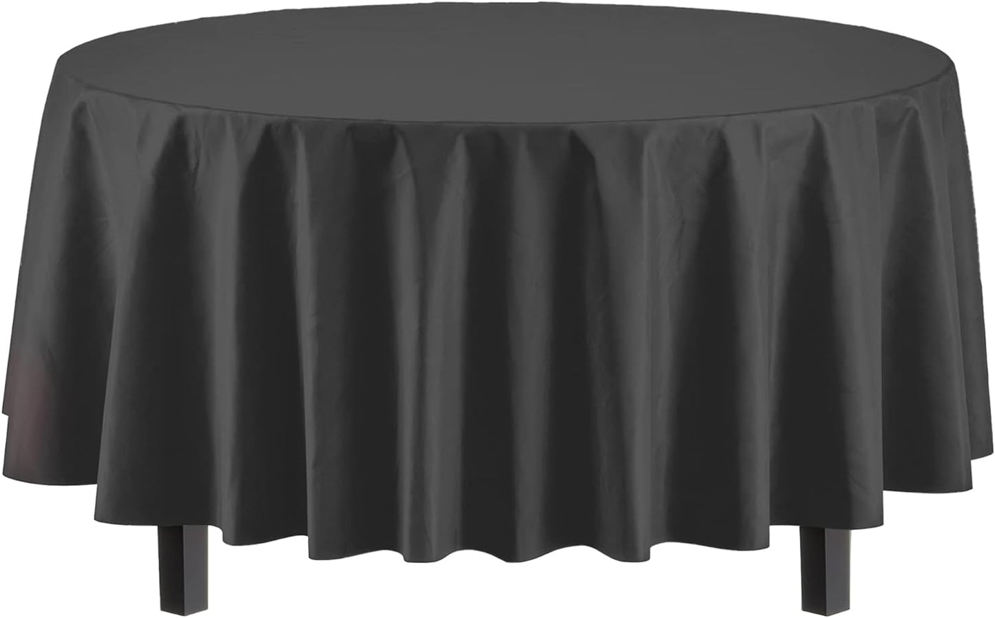 Exquisite Party Solids 12-Pack Premium Plastic Tablecloth 84in. Round Table Cover - Black