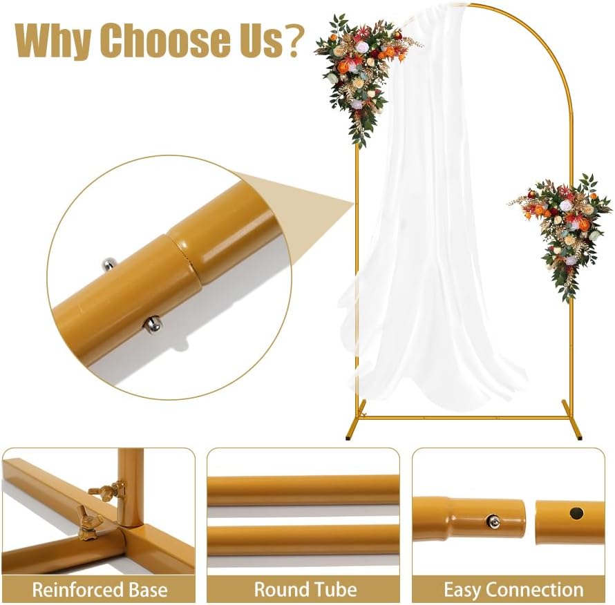2 Pack Arch Backdrop Stand (7.2FT/6FT), Easy Assembly Backdrop Arch, Gold Wedding Arch Stand, Balloon Arch Stand for Photo Backdrop