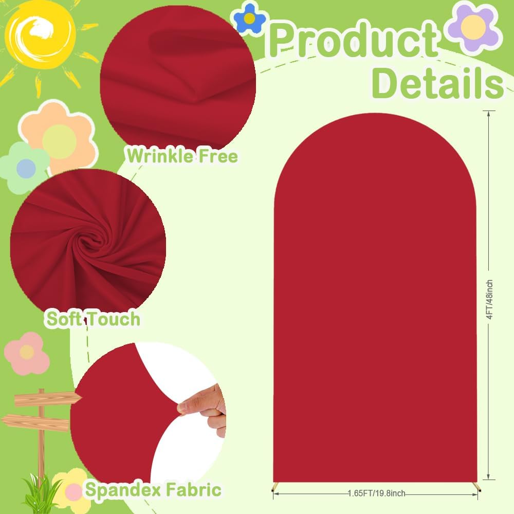 Red Arch Cover Wedding Arch Stand Covers 4FT Arched Backdrop Cover Spandex Arch Covers Stretchy Backdrop for Arches Wall Panels Chiara Back Drop Cover Baby Shower Balloon Party Decorations