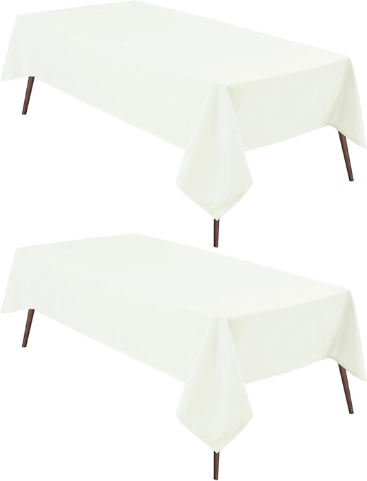 Hiasan 2 Pieces Ivory Tablecloth Rectangle - Waterproof and Spillproof Washable Fabric Table Cloth for Card Tables, 54 x 80 Inch