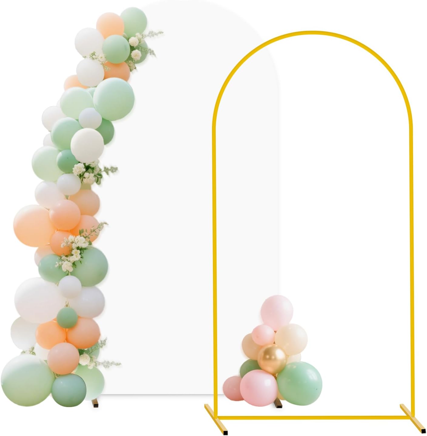 FUHSY 7.2FT Arch Backdrop Stand and Cover Set Balloon Metal Arch Stand with White Arched Backdrop Cover Wedding Arches Backdrops Stand Cover for Birthday Party Baby Shower Decor Indoor Outdoor
