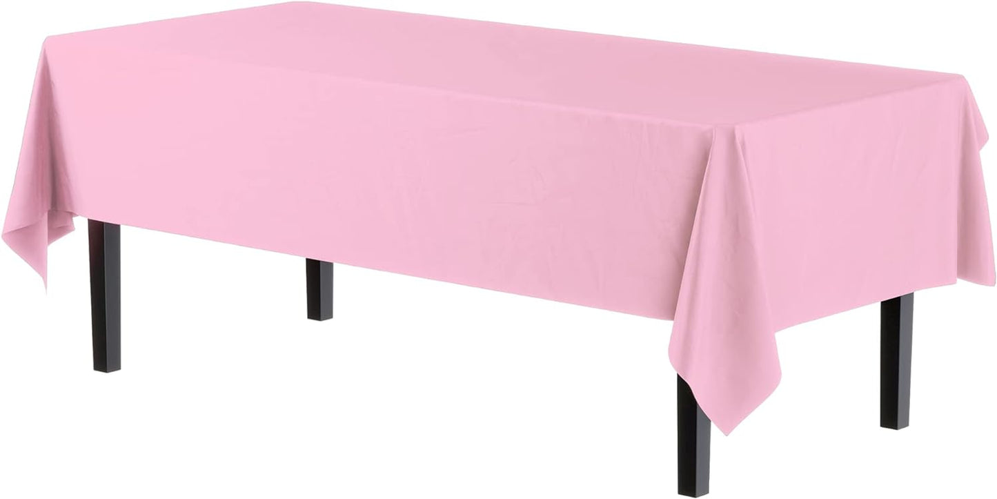 Party Solids Pack Of 12 Premium Plastic Tablecloth 54 Inch x 108 Inch Rectangle Table Cover - Pink