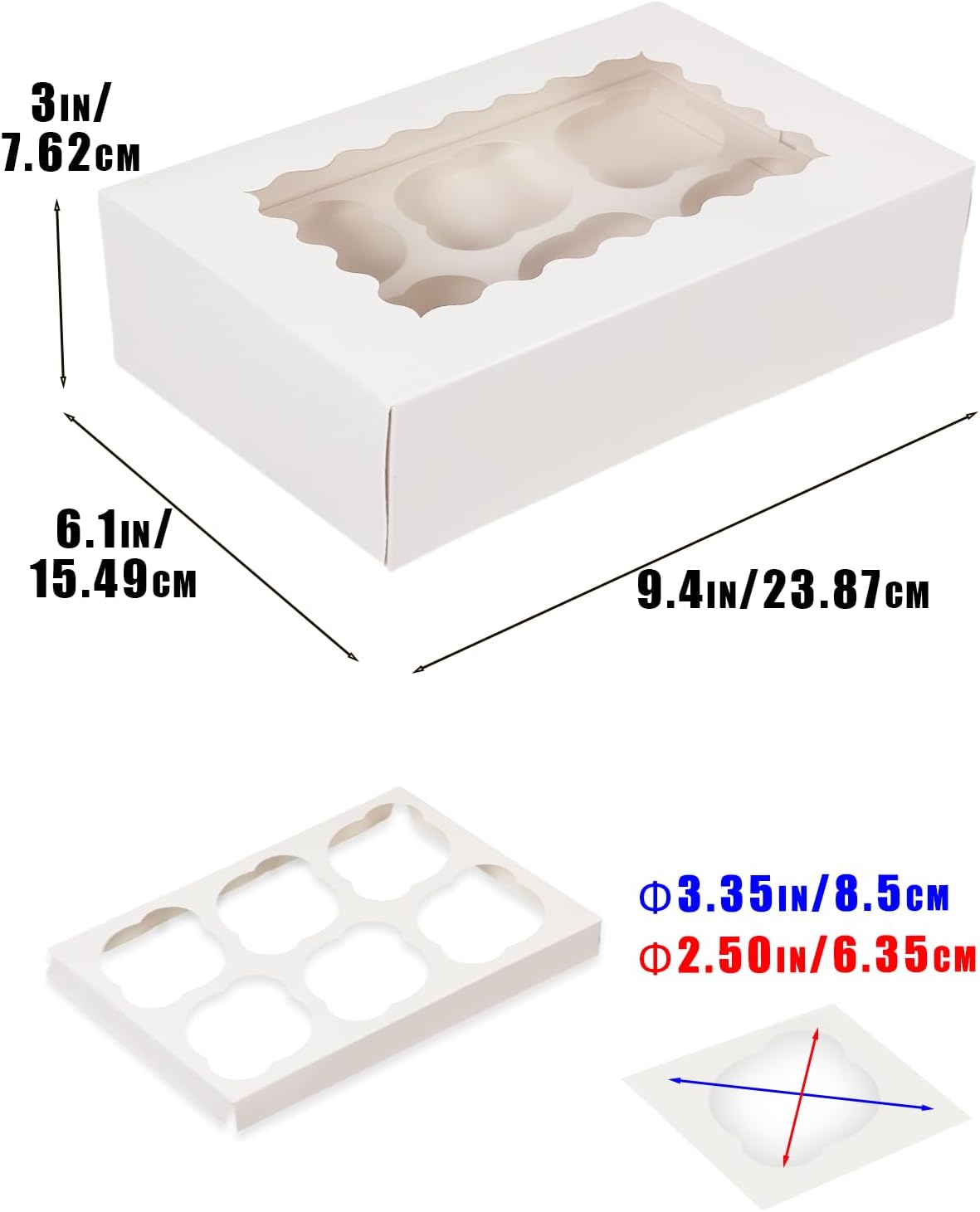 Bakepacker Auto-pop up 6 Cupcake Boxes with Window 20 Count White Box 9.4 x 6.1 x 3 inch Cupcake Carrier