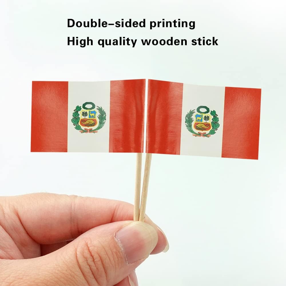 Peru Flag Peruvian Flag, Small Mini Peru Toothpick Flags for Food, Cupcakes, Cocktails, Appetizers, Bar Party Decorations