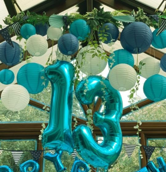 40 Inch Teal Blue 3 Large Number Balloon, 3 13 23 30 33 36 Teal Blue Birthday Party Decorations, Number Three Foil Balloons for Anniversary Party Graduations Celebration Supplies
