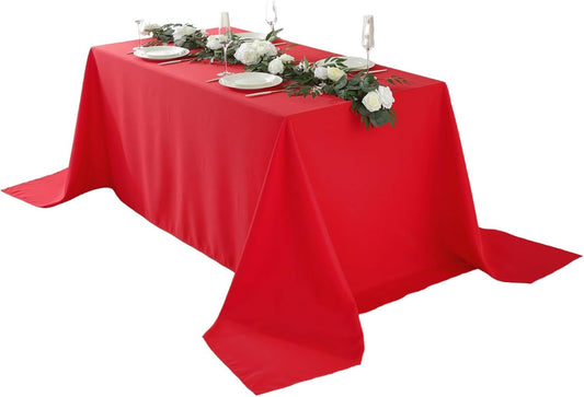 Craft And Party Rectangle Tablecloth, 90 x 132 Inch Red Tablecloth, 8ft Rectangle Table Cloth, Polyester Fabric Washable Tablecloth for Home, Party, Wedding or Restaurant Use.