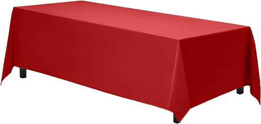 Gee Di Moda Rectangle Tablecloth - 90 x 132 Inch Red Table Cloth for 6 Foot Table with Floor-Length Drop - Heavy Duty Washable Fabric - 6 Ft Buffet Table, Holiday Party, Wedding & Baby Shower