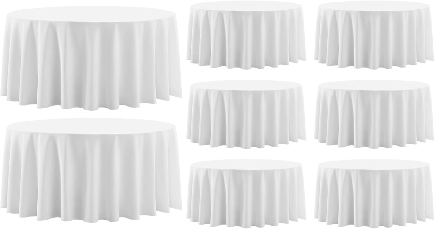 Round Tablecloth 120 Inch 8 Pack White Tablecloths Washable Decorative Linen Polyester Table Clothes Cover for Dining Table Banquets Buffet Parties and Wedding