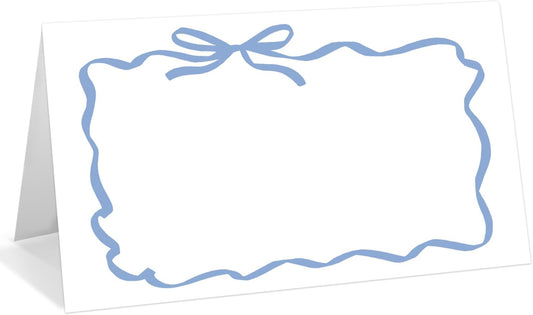25 Pack Blue Bow Wave Place Cards, Editable Name Cards for Table Setting, Tent Cards Food Label for Dinner Party, Bridal Shower, Wedding, Baby Shower and Events -T15
