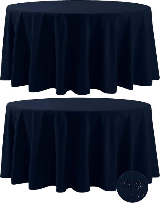 Fokitut 2 Pack Waterproof Round Tablecloth, 108 Inch, Stain Resistant and Wrinkle Polyester Table Cloth, Fabric Table Cover for Kitchen Dining, Wedding, Party, Holiday Dinner-Navy