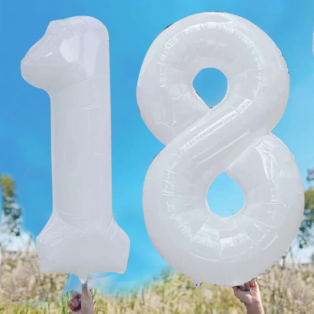 GOER Number 18 Balloons for 18th Birthday Sweet 18 Party Decorations,42 Inch Jumbo Foil Helium 81 Balloons for 81st Birthday Party Decoration (White)