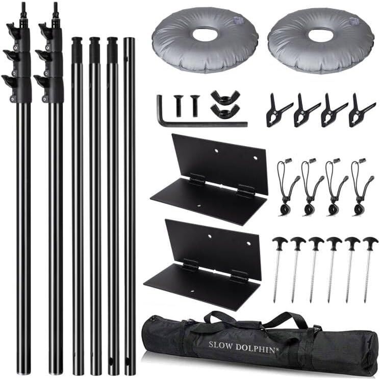 SLOW DOLPHIN Pipe and Drape Photography Backdrop Stand Kit Adjustable Photo Background Stand 10ft x 10ft with Metal Base for Parties Weddings Birthday Party Events Photo Booth(Black)
