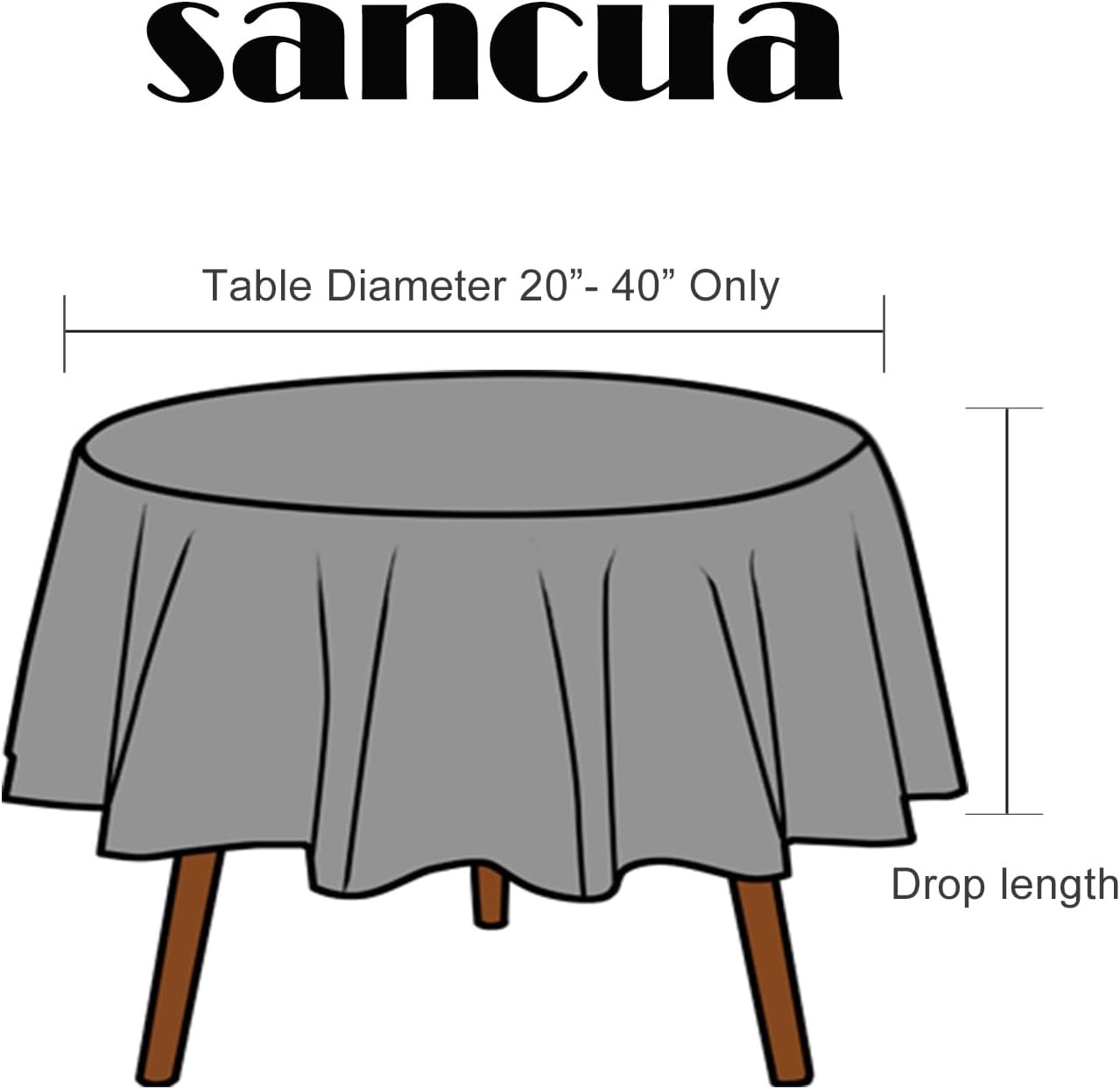 sancua Round Tablecloth - 60 Inch - Water Resistant Spill Proof Washable Polyester Table Cloth Decorative Fabric Table Cover for Dining, Buffet Parties and Camping, Black (Fits 20-48 Inch Tables)