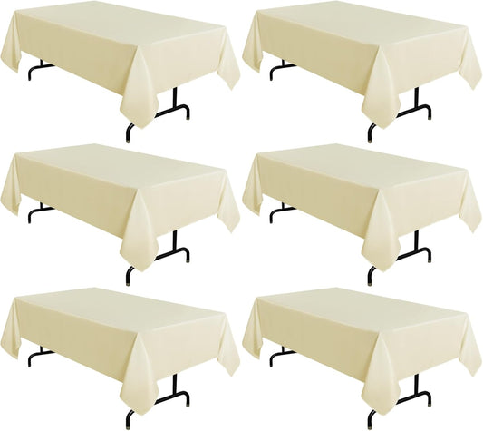 sancua 6 Pack Beige Tablecloth 60 x 102 Inch, Rectangle Table Cloth for 6 Feet Tables - Stain and Wrinkle Resistant Washable Polyester Table Cover for Dining Tables, Buffet Parties and Camping