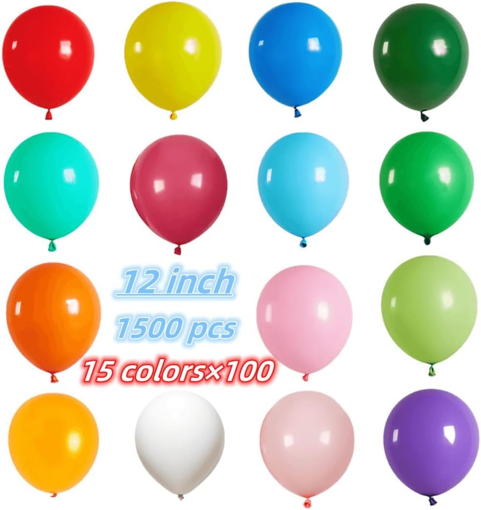1500 Pack Balloons 15 Kinds Colors 12 inch Rainbow Latex Party Balloon Bulk for Various Party Events Decorations