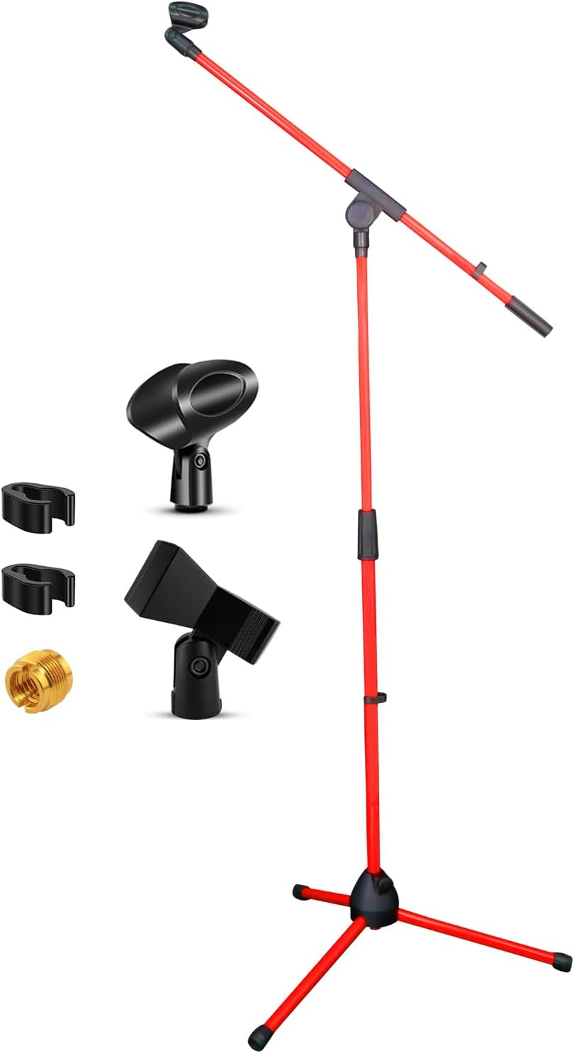 5 Core Tripod Mic Stand Floor Adjustable 18 to 72 Inches Sturdy Boom Arm Holder Microphone Stands Pedestal Para Microfono for Singing - MS 080 RED