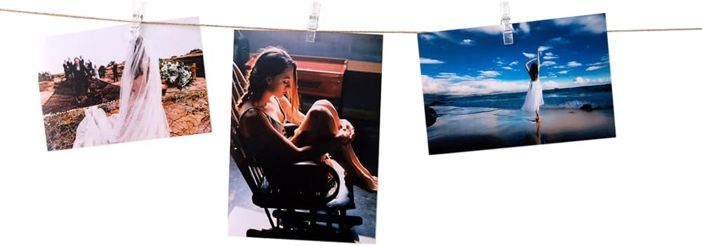 100pcs Photo Clips Mini Clothespins for Photo Wall Hanging Dorm Decor Picture Polaroid Kids Artworks Display with 98ft Twine String & Mini Wall Mount Non-Mark Hooks
