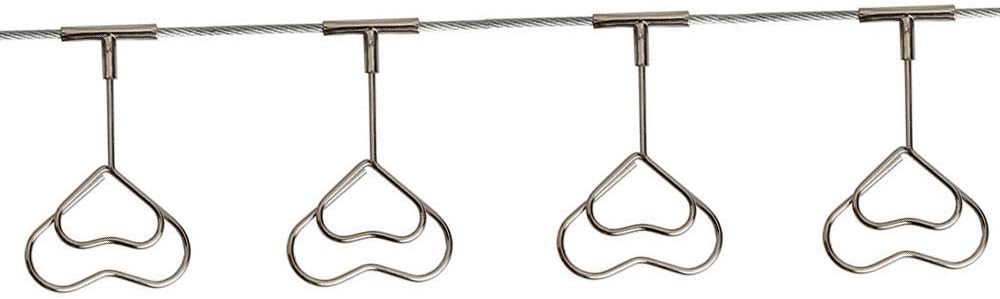 Multi-Purpose Steel Wall Hanging Photo Display Cable Wire Rod String with 12 Clips for Hanging Photos Notes and Artworks (Heart Shape Clip)