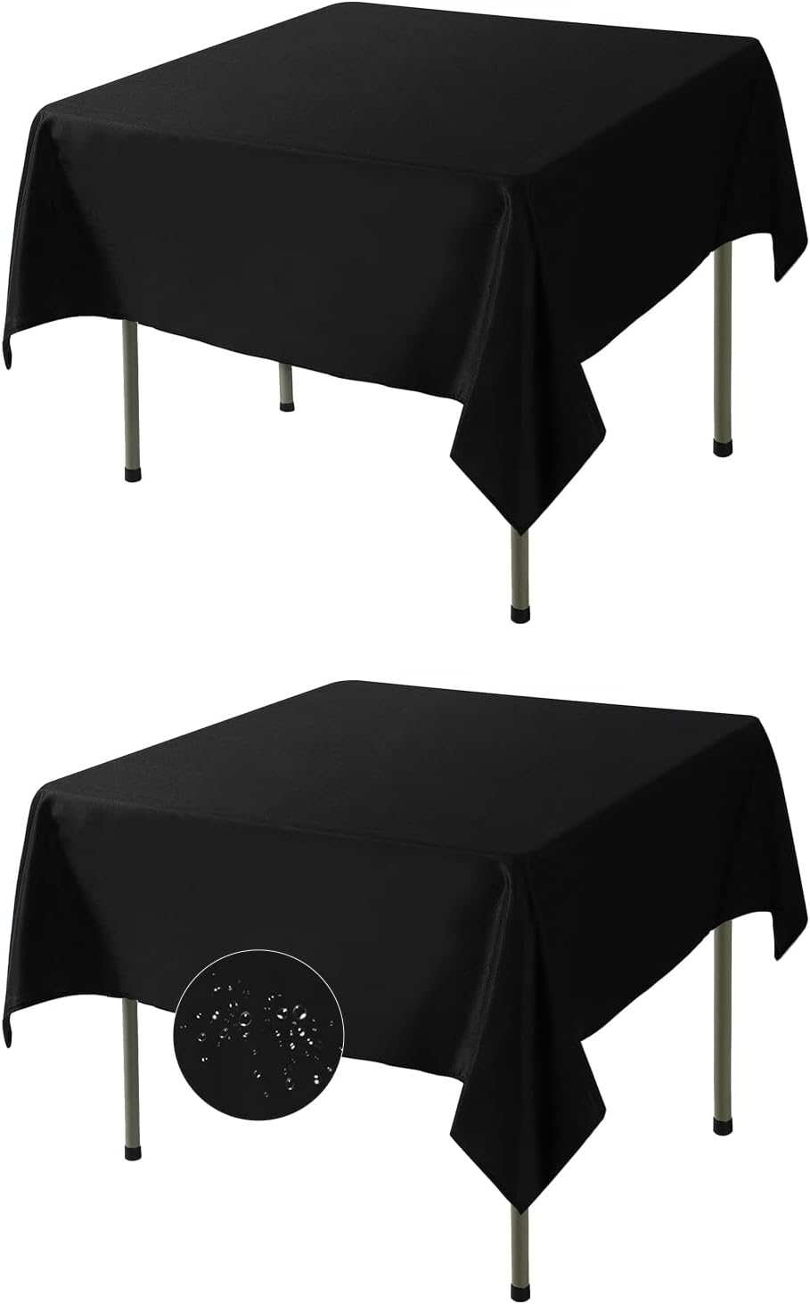 Fokitut 2 Pack Waterproof Square Tablecloth, 70x70 Inch, Stain Resistant and Wrinkle Polyester Table Cloth, Fabric Table Cover for Kitchen Dining, Wedding, Party, Holiday Dinner-Black