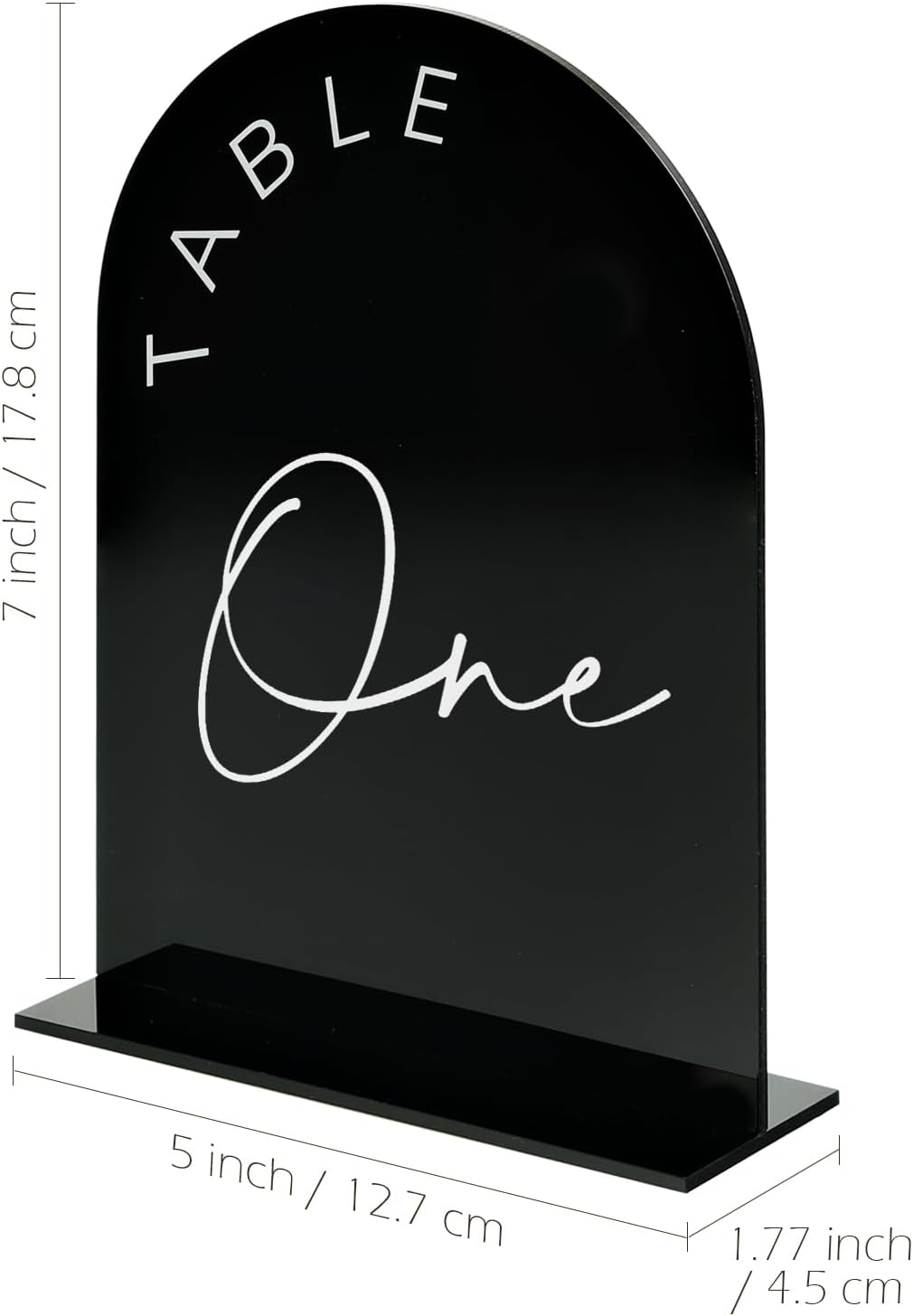 Black Arched Wedding Table Numbers with Stands 1-10, 5x7 Inch Black Acrylic Arch Sign with Holder, Table Number 1-10, 5"x7")