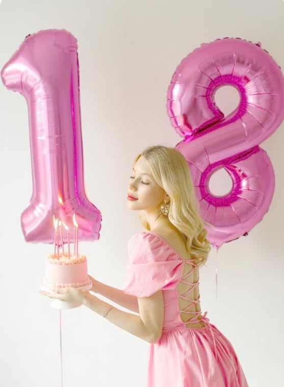 Pink Foil Number 8 Balloon 40 Inch, Helium Mylar Eight Number 8 18 28 38 48 58 80 88 Birthday Balloons, 8th Pink Women Men Wedding Anniversary, Graduations Party Supplies