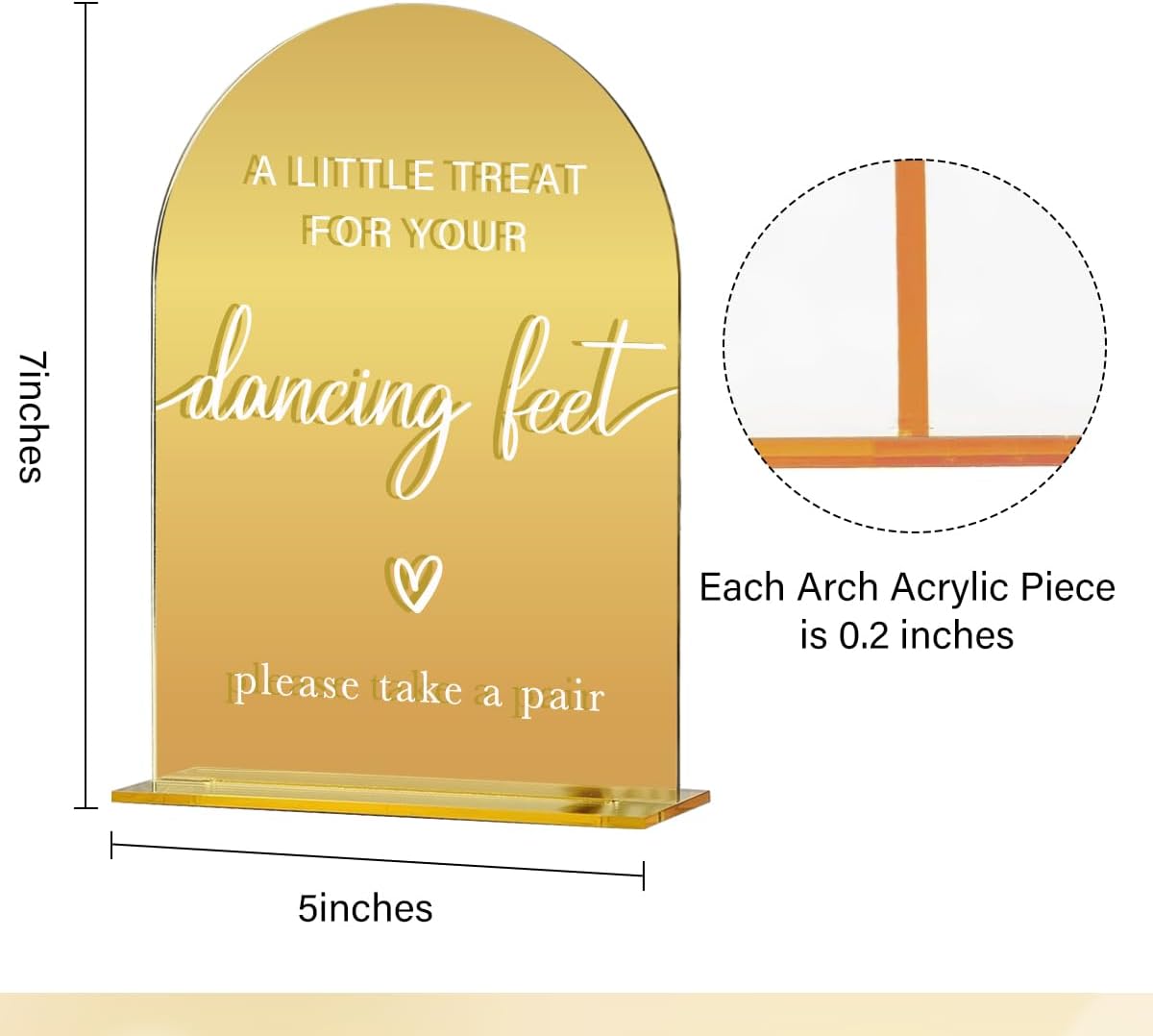 Acrylic Wedding Sign, Bridal Shower Decorations, A Little Treat for Your Dancing Feet Sign for Ceremony, Modern Font Table Signs, Gold Mirror Arched Acrylic Tabletop Signs for Wedding Reception