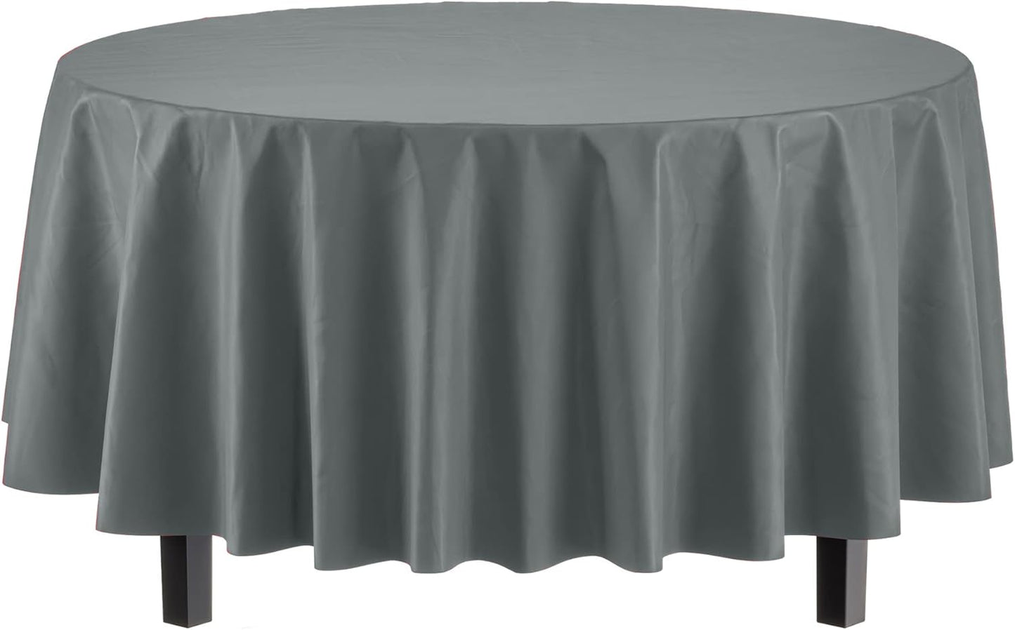 Party Solids 12-Pack Premium Plastic 84-Inch Round Tablecloth - Silver